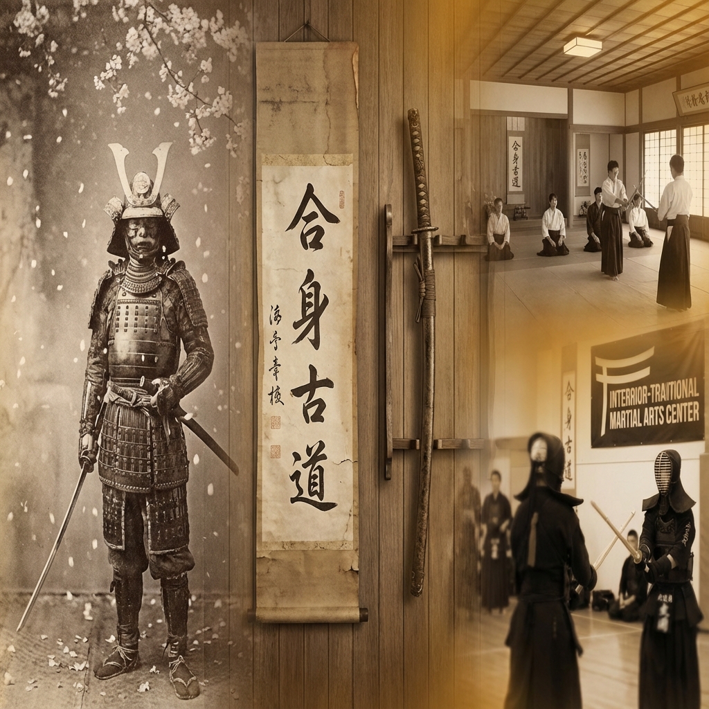 Illustration historique de guerriers samouraïs et d'arts martiaux traditionnels