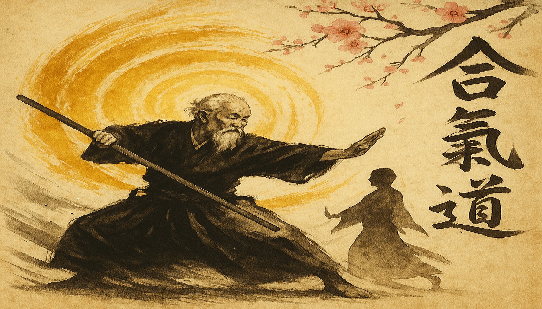 Porträt oder Illustration von Morihei Ueshiba
