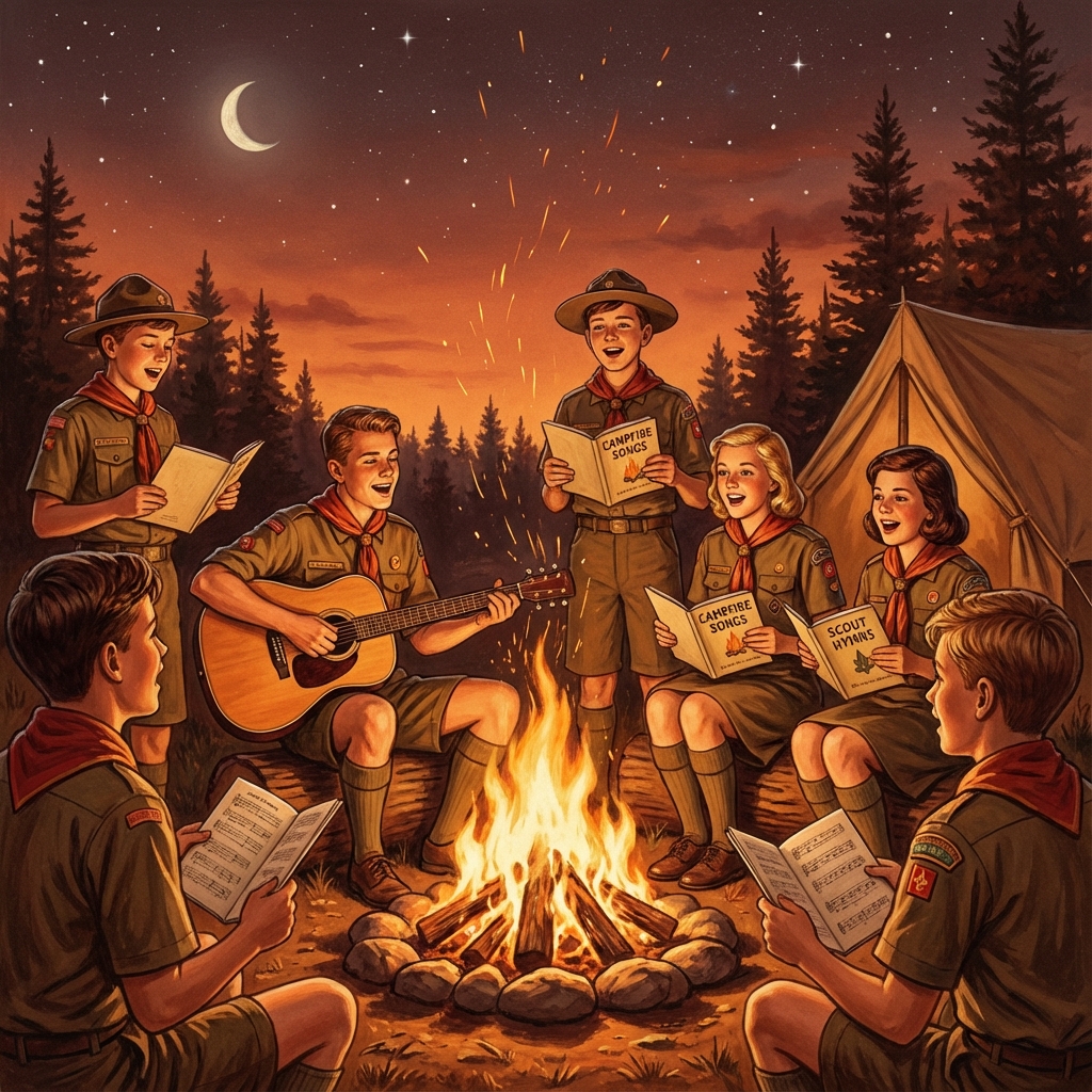 Image illustrant des scouts autour d'un feu de camp