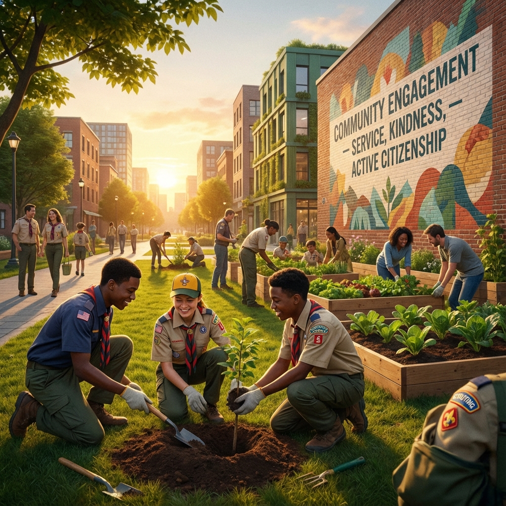 Scouts participant à un projet de service communautaire